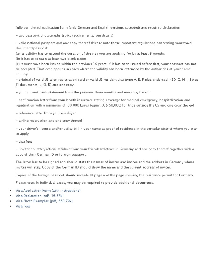 German Visa Application Guide | PDF