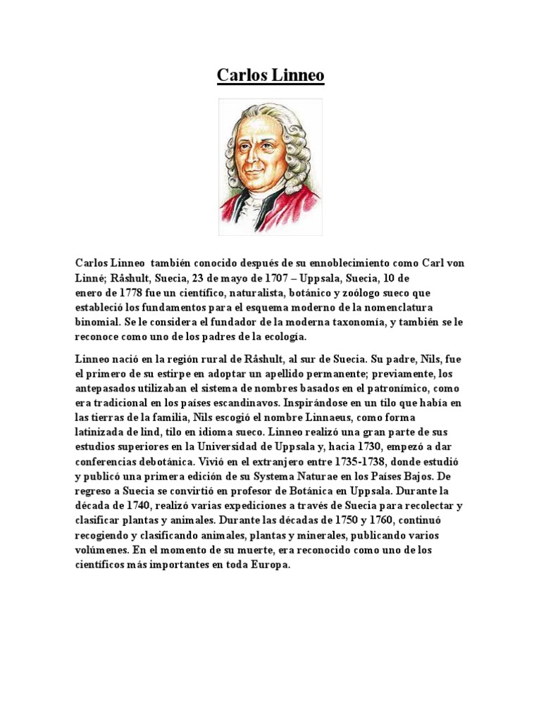 Biografía de Carlos Linneo | PDF | Teorías biológicas | Evolución
