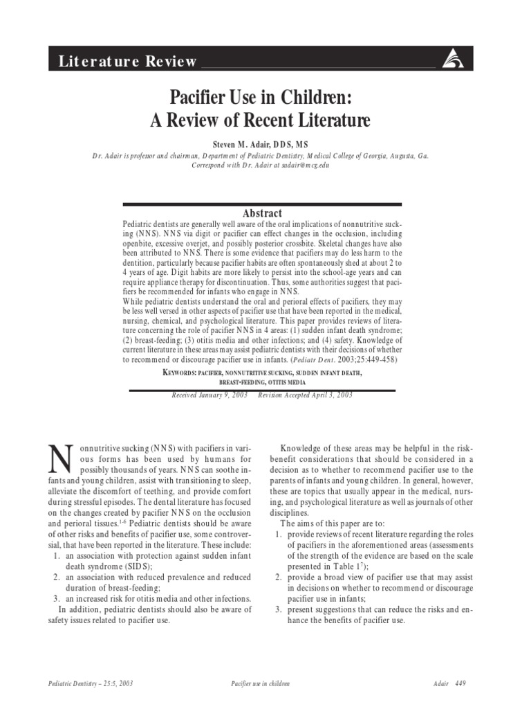 Pacifier Use in Children: A Review of Recent Literature | PDF ...