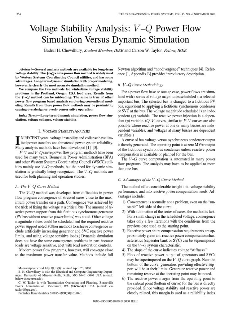 Voltage Stability Analysis: Simulation Versus Dynamic Simulation | PDF ...