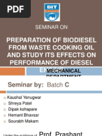 Seminar On: Preparation of Biodiesel From Waste Cooking Oil and Study Its Effects On Performance of Diesel Engine