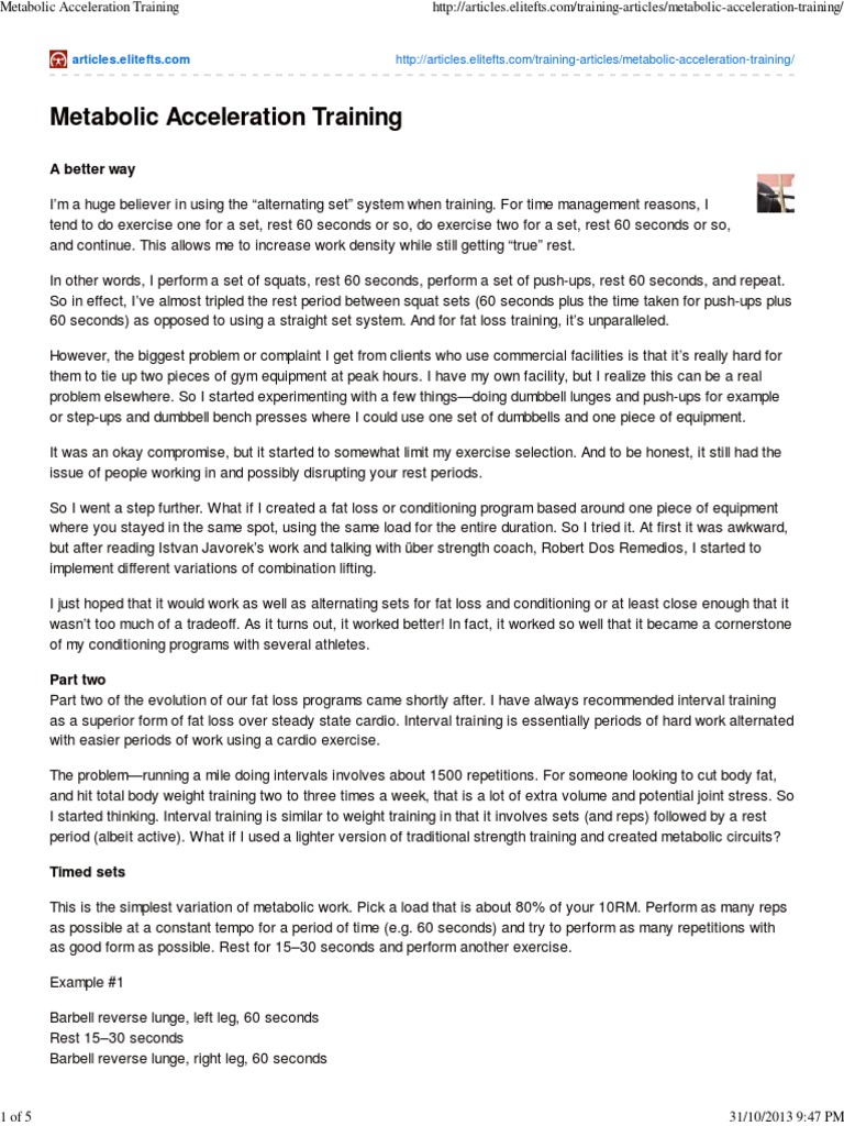Metabolic Acceleration Training Guide | PDF | High Intensity Interval ...