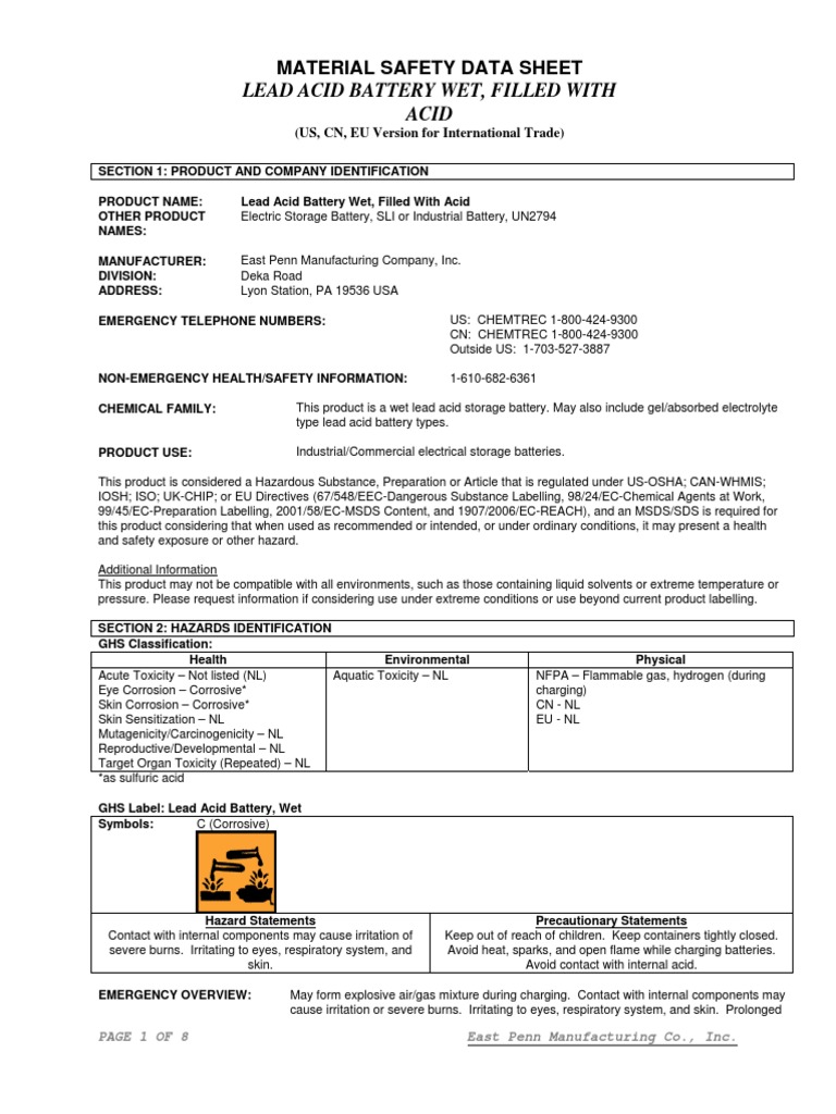 (Sealed) Lead Acid Battery MSDS Infomation Sheet.pdf Battery (Electricity) Lead
