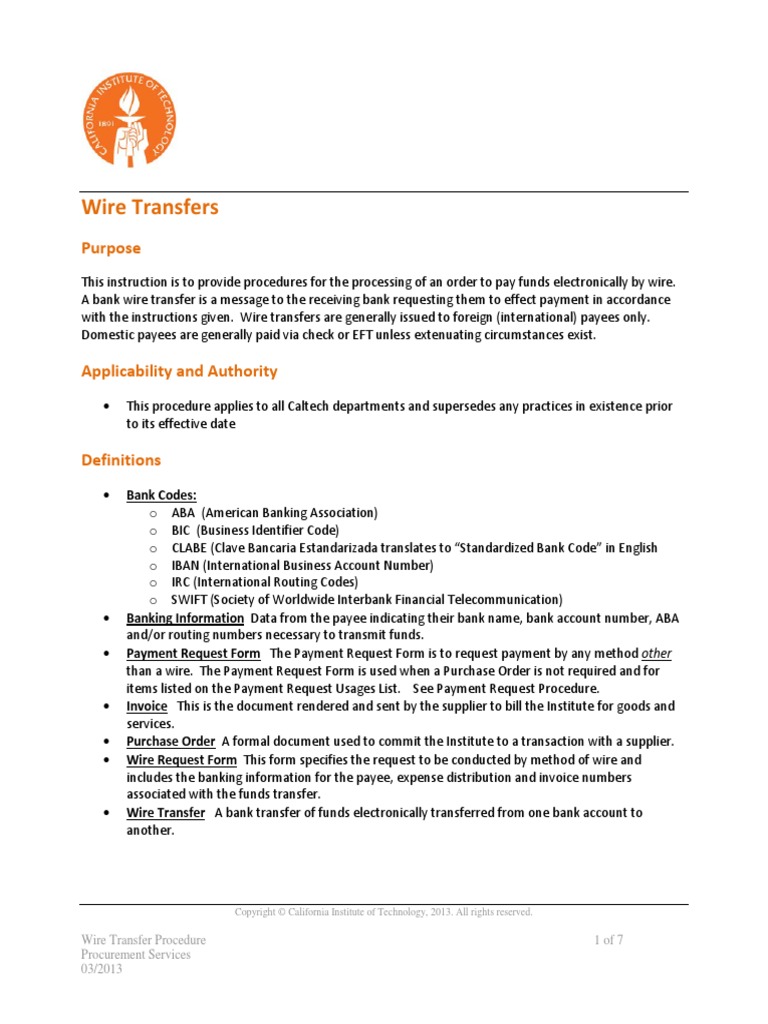 Wire Transfer Procedure PDF | PDF | Wire Transfer | Payments