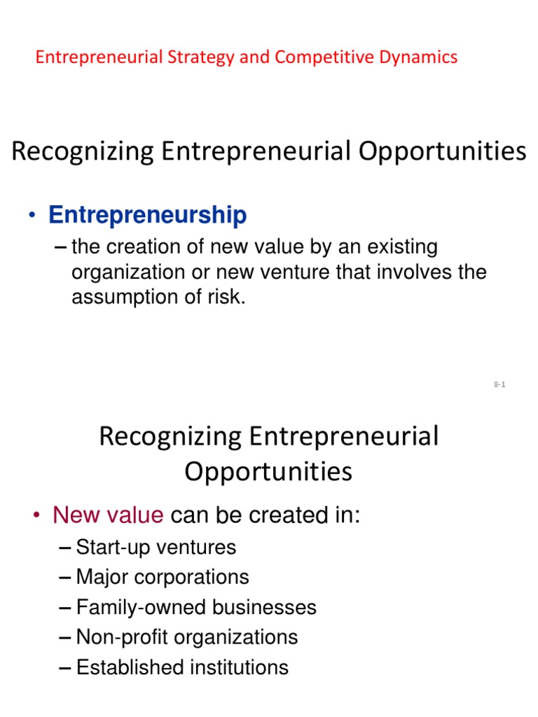 Recognizing Entrepreneurial Opportunities | PDF | Entrepreneurship ...