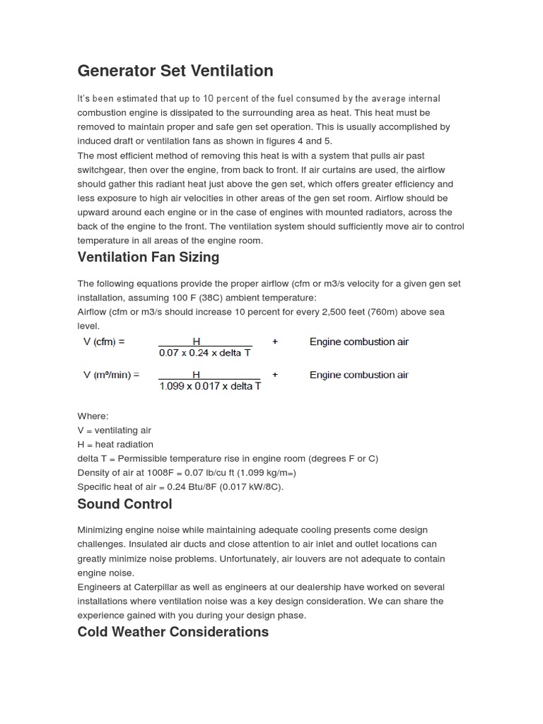 Generator Set Ventilation | PDF