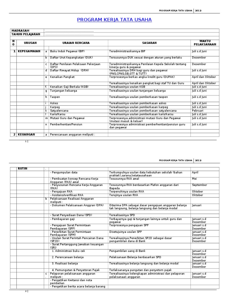 Tabel Program Kerja Tata Usaha Smartsheet Templates Free - IMAGESEE