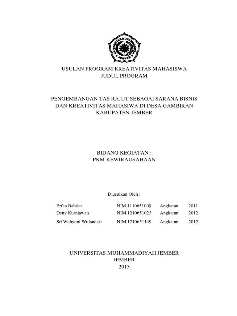 Contoh Proposal Usaha Tas Rajut Sketsa