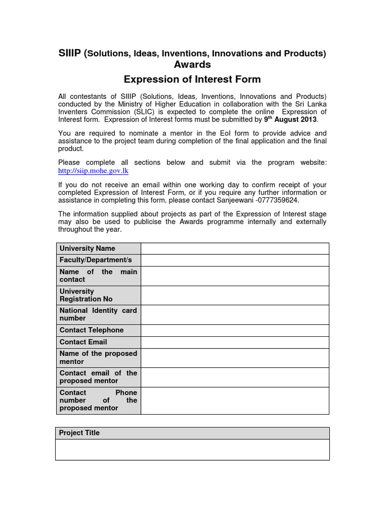 Siiip (Awards Expression of Interest Form: Solutions, Ideas, Inventions ...