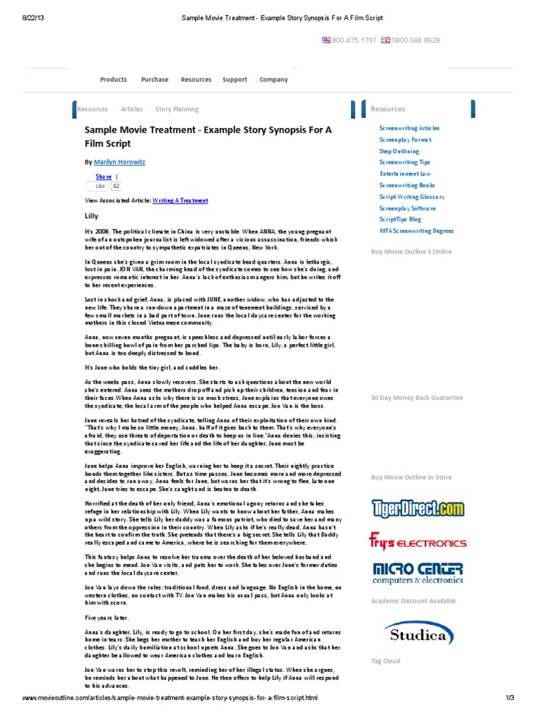 Sample Movie Treatment Example Story Synopsis For A Film Script.pdf