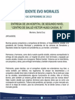 Discurso Del Presidente Morales en La Entrega de Hospital Víctor Hugo Cassal B. en Montero 19.09.13
