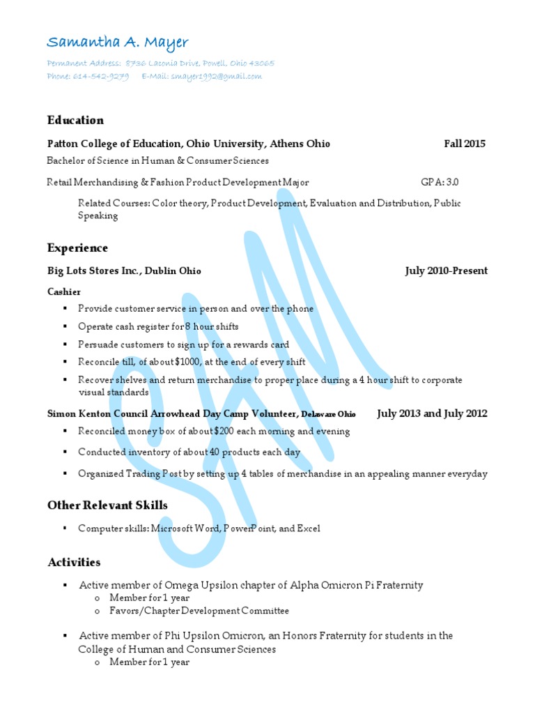 Final Draft Resume PDF