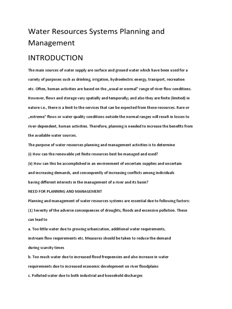 Water Resources Systems Planning and Management PDF Water Resources