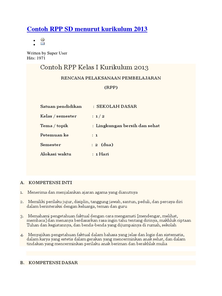 Contoh RPP SD Kurikulum 2013 | PDF