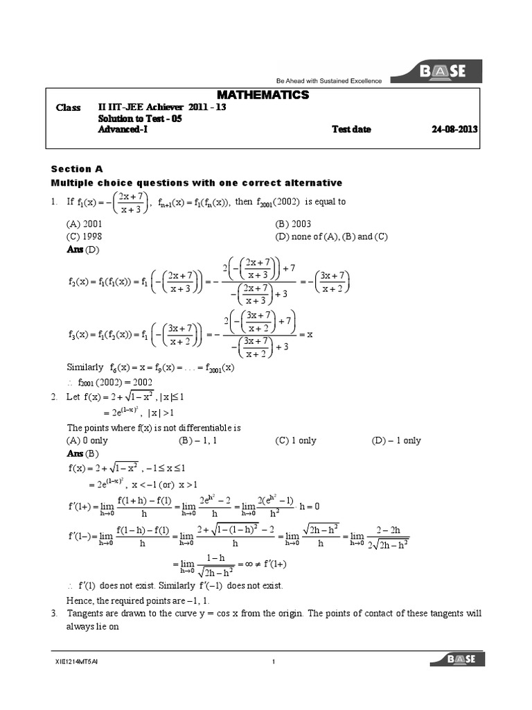 II IIT JEE Adv I (Maths) Soln PDF | PDF | Line (Geometry ...