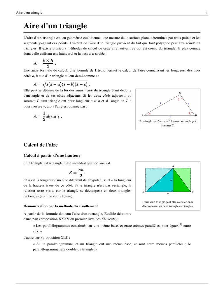 Comment Calculer Lair Dun Triangle Rectangle Aire D'un Triangle PDF | PDF | Zone | Géométrie euclidienne