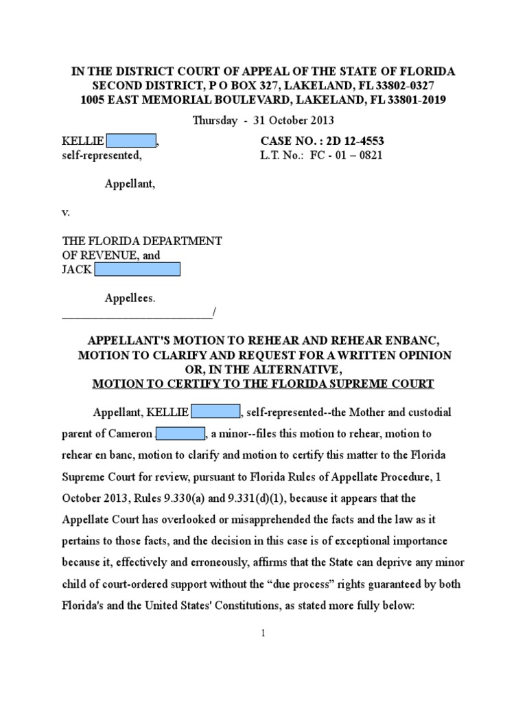 Motion to Rehear en banc 2D124553 En Banc Appeal