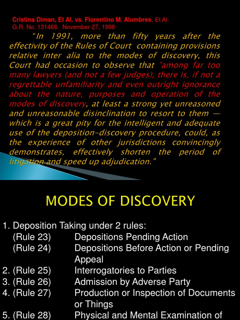 MODES OF DISCOVERY COMPLETE.ppt Deposition (Law) Discovery (Law)