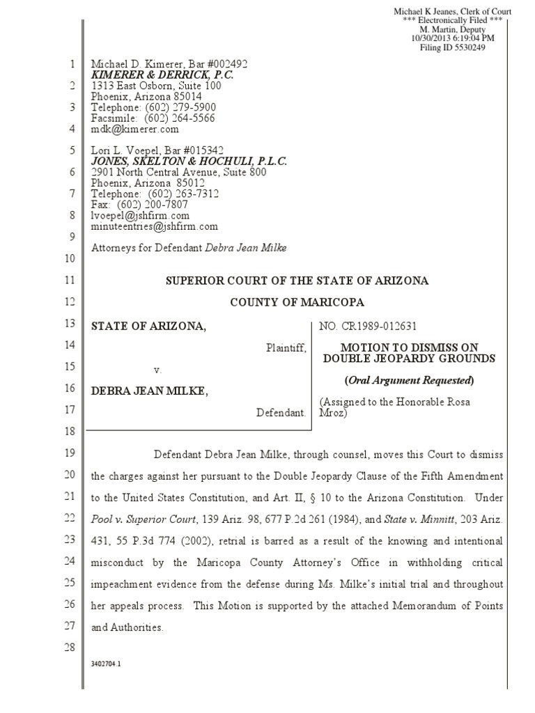 MILKE Motion to Dismiss on Double Jeopardy (103013).pdf Double
