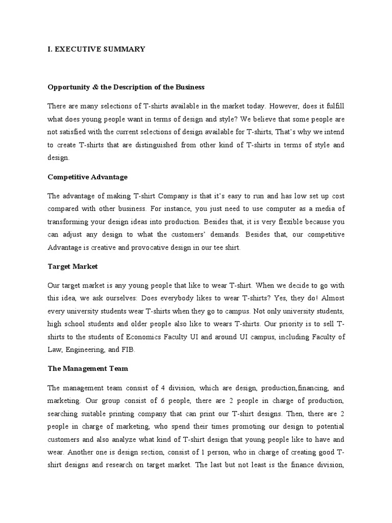 Contoh Business Plan T Shirt T Shirt Marketing