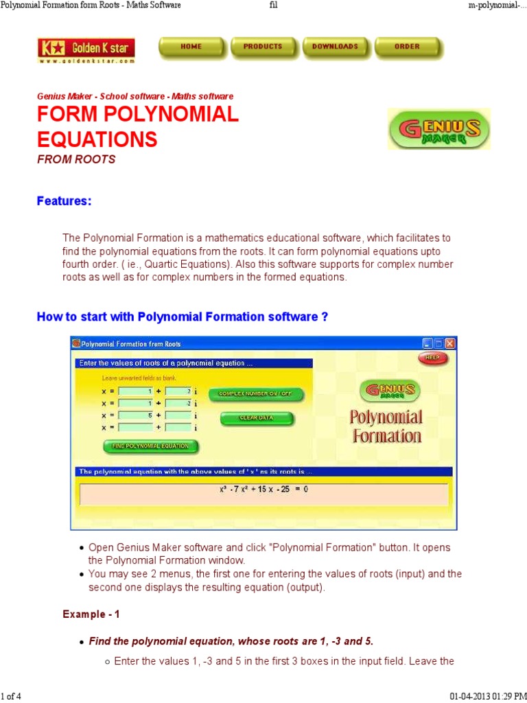 Polynomial Formation Form Roots - Maths Software PDF | PDF