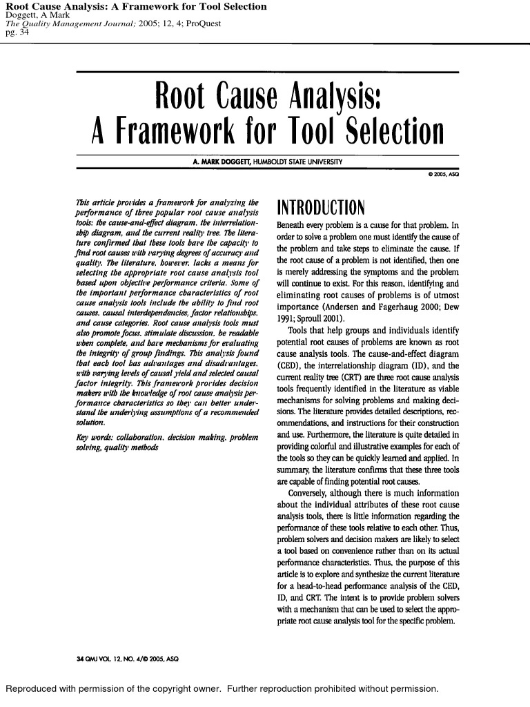 Root Cause Analysis - A Framework For Tool Selection PDF | PDF ...