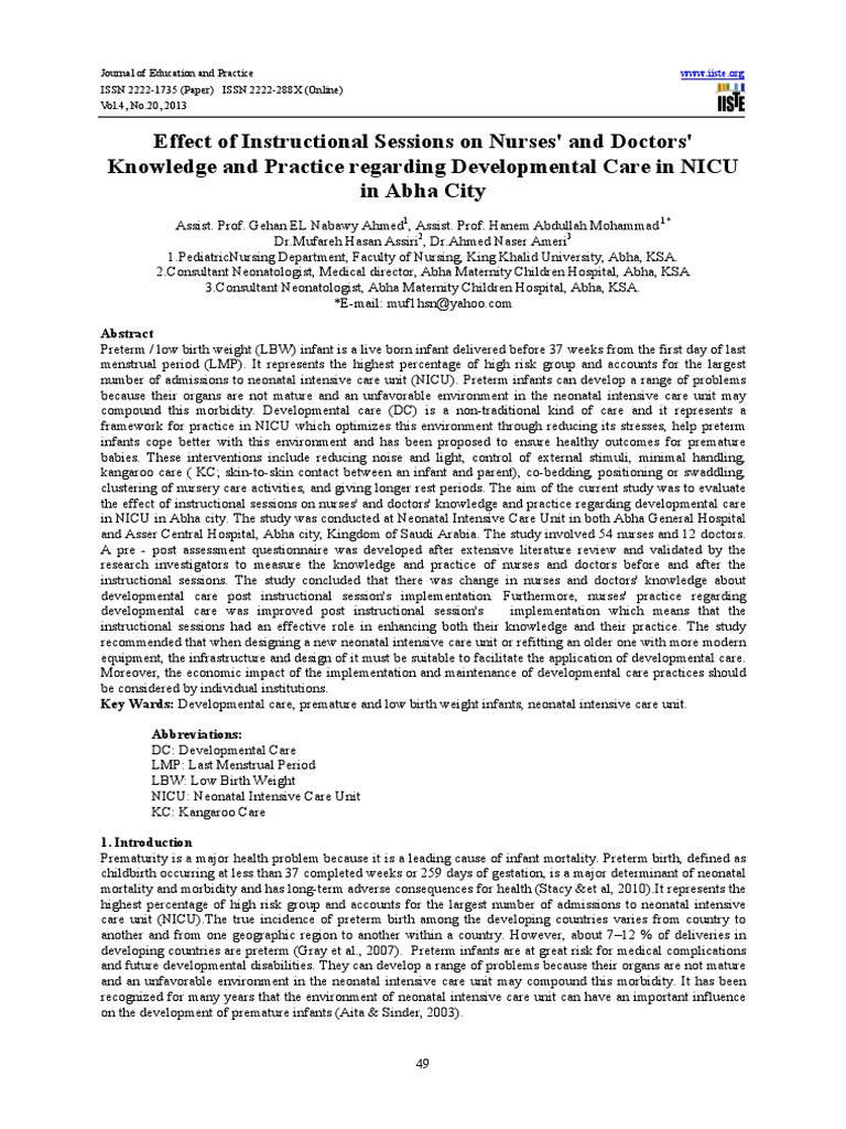 Effect of Instructional Sessions On Nurses' and Doctors' Knowledge and ...