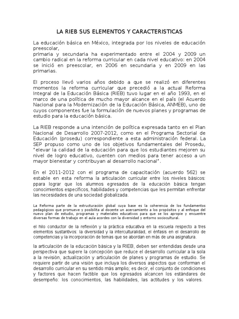 Elementos y características de la RIEB | PDF | Compartir | Cognición