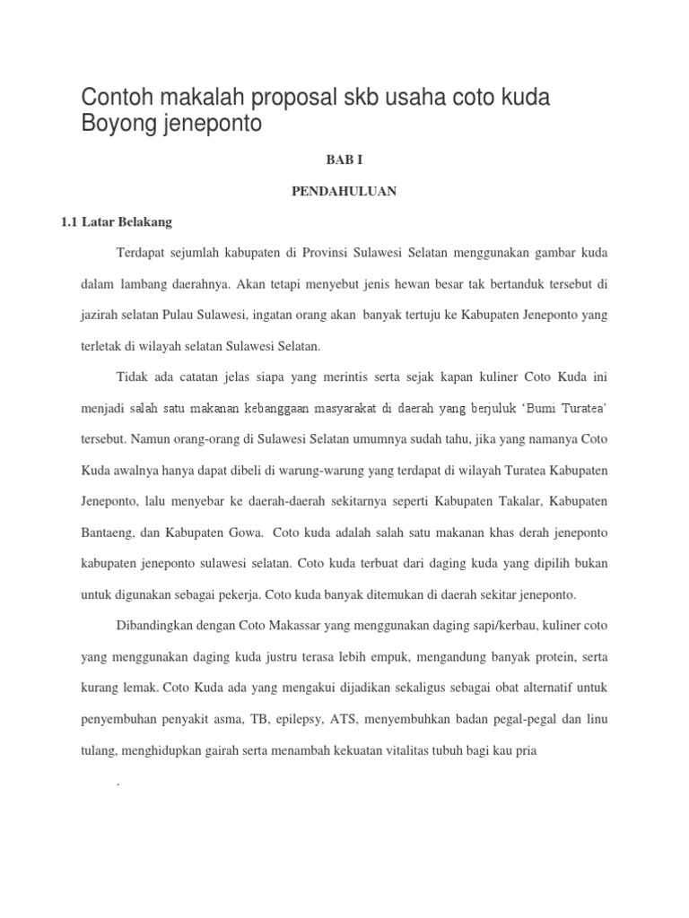 Contoh Makalah Proposal Skb Usaha Coto Kuda