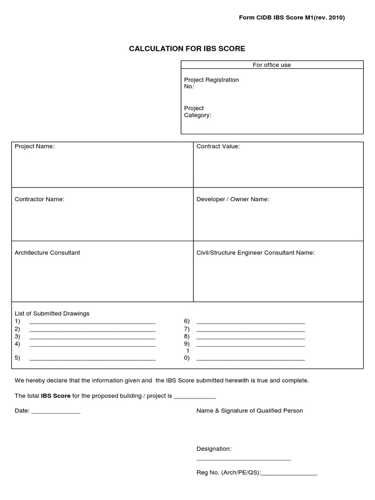 Form CIDB IBS Score M1 Rev 2010 PDF | PDF