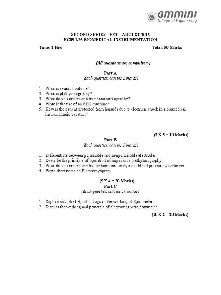 Biomedical Instrumentation Test Notes | PDF | Medical Tests | Equipment