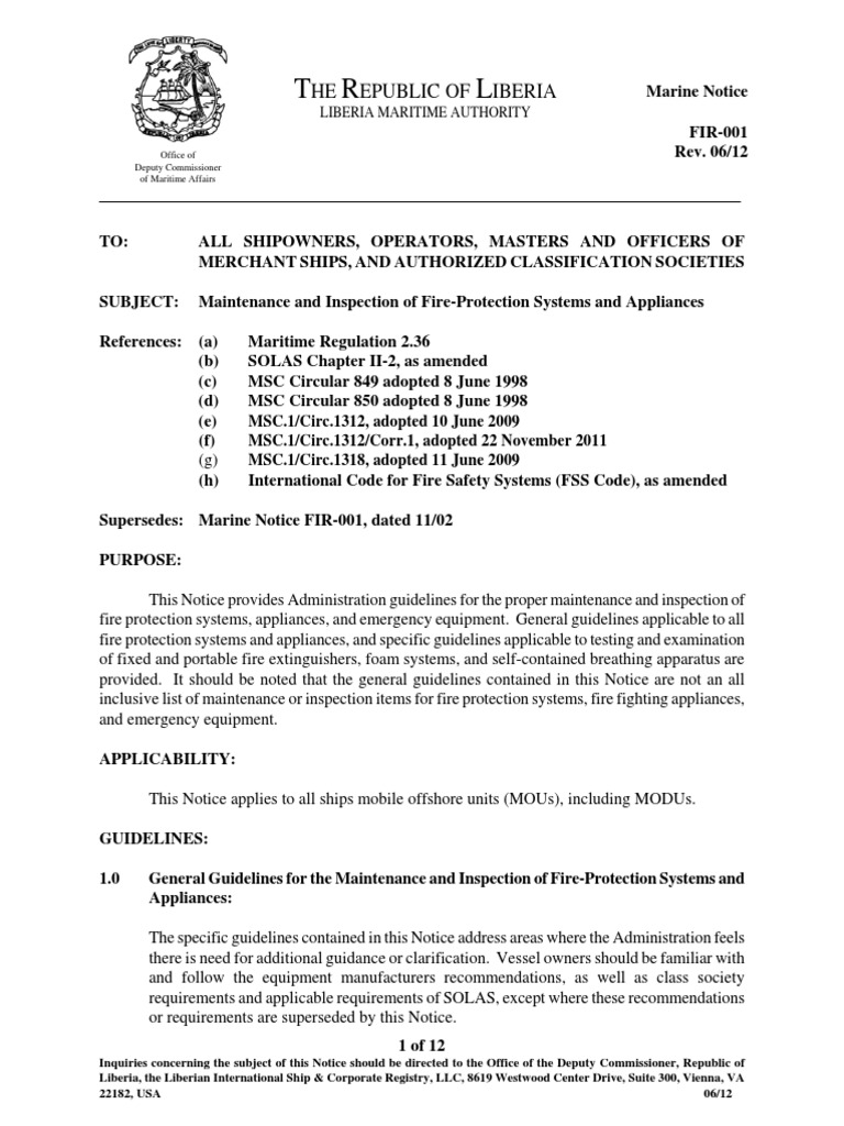 Liberian Flag Lsa Requirment ' PDF PDF Fire Sprinkler System