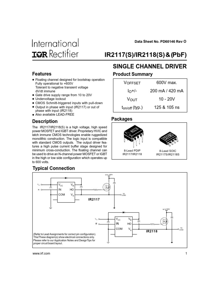 Ir2117 Igbt Driver PDF | PDF | Cmos | Mosfet