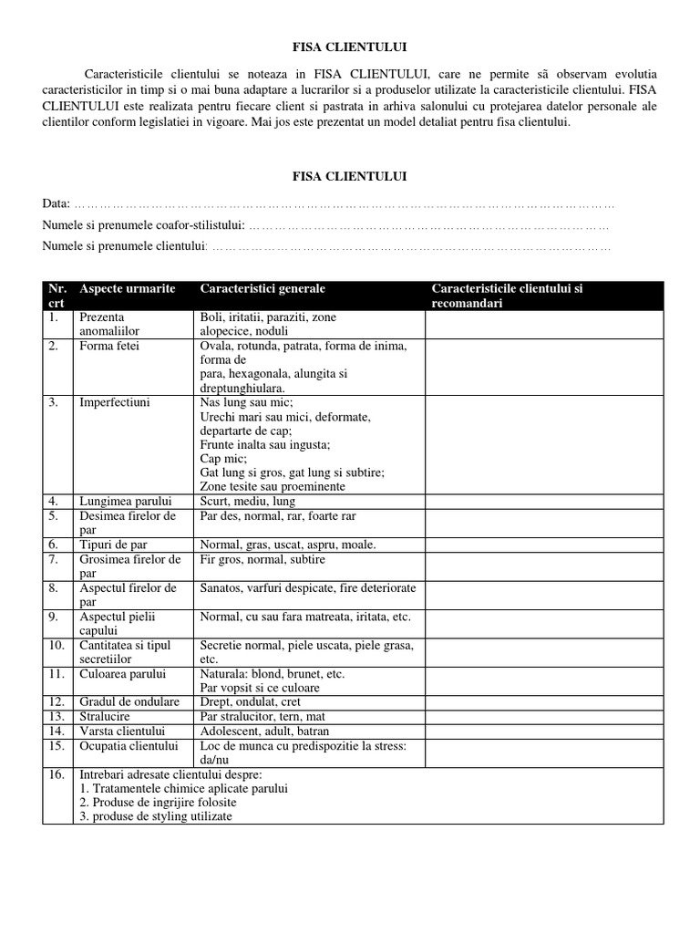Fisa Clientului | PDF