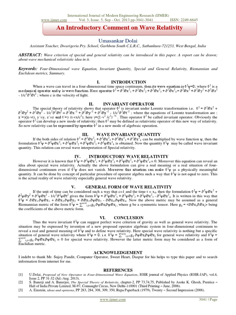 An Introductory Comment On Wave Relativity | PDF | Special Relativity ...