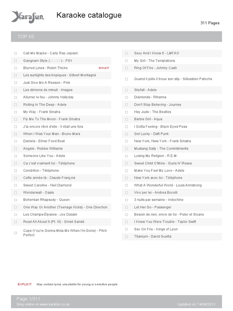 Karaoke Song List, PDF, Songs