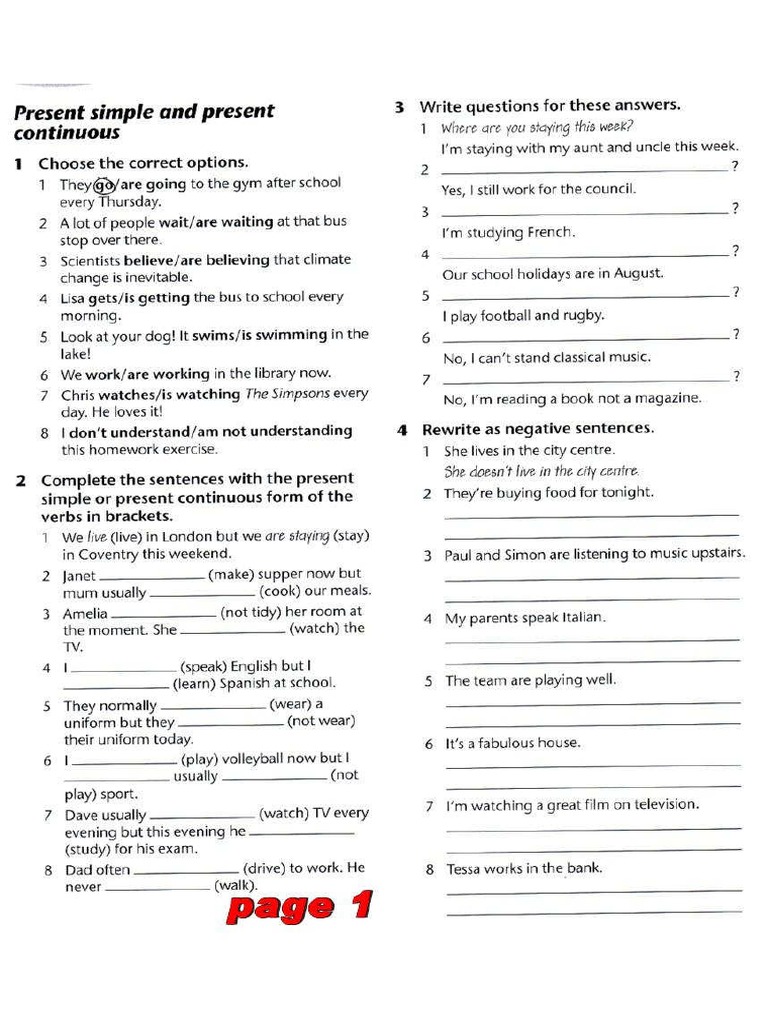 English Verb Tenses Exercises With Key Pdf