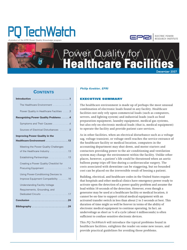 Power Quality For Healthcare Facilities PDF Power Supply Health Care