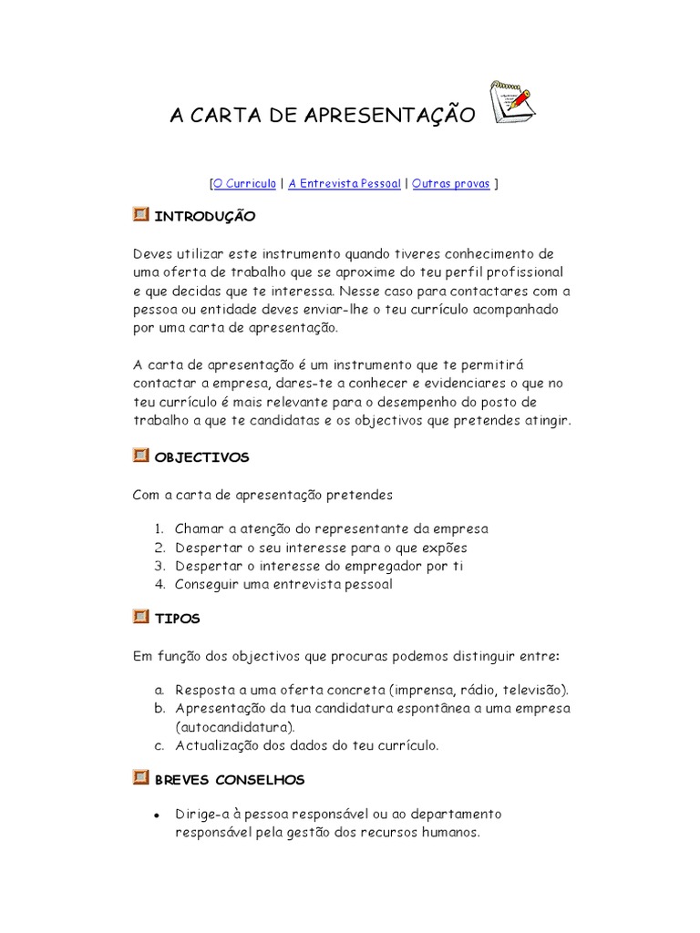 A Carta de Apresentação  PDF  Gestão de Recursos Humanos  Publicidade