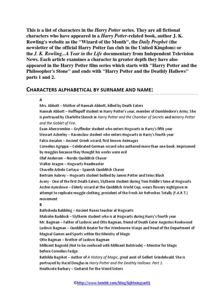 List of Harry Potter Characters | PDF