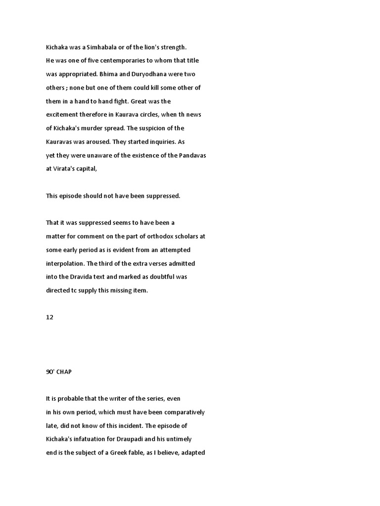 Kichaka PDF | PDF | 1st Millennium Bc Books | Ancient Indian Literature