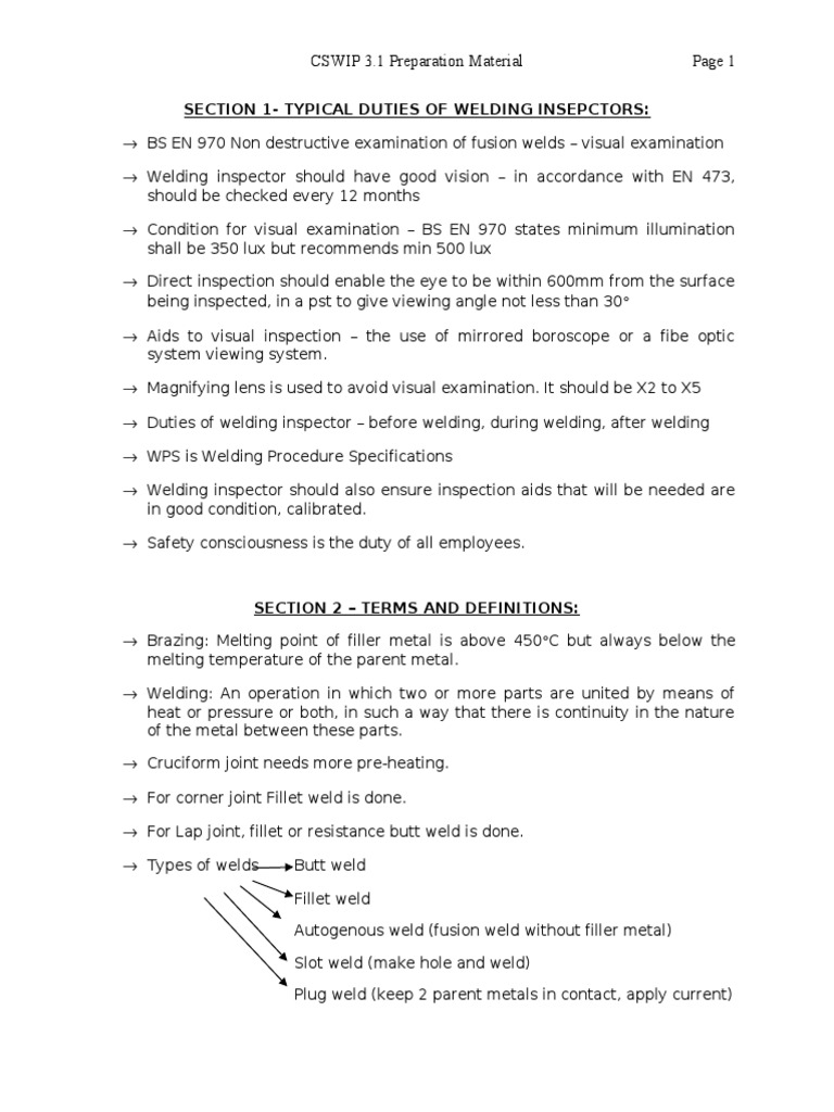 CSWIP 3.1 Exam Prep Notes | PDF | Hardness | Welding