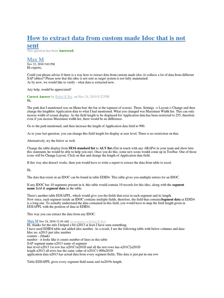 How To Extract Data From Custom Made Idoc That Is Not Sent | PDF ...