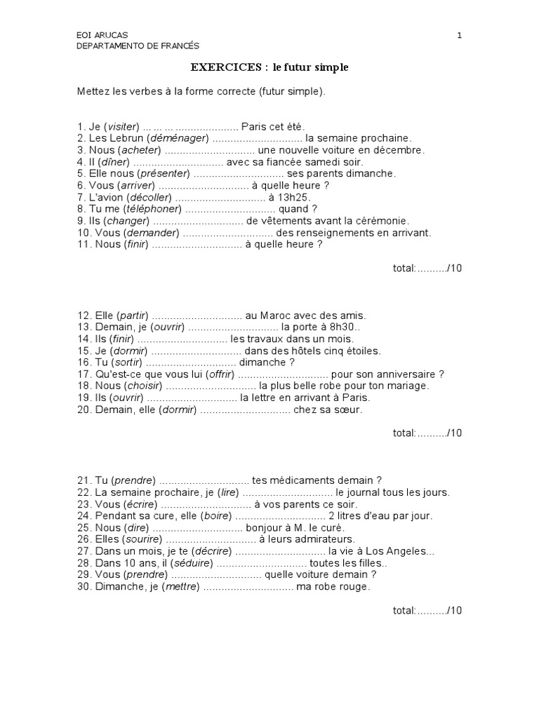 Exercices Futur Simple | PDF | Art | Méthodes et références pédagogiques