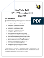 Quo Vadis Gold 15 - 17 November 2013 Shastra: List of Institutions