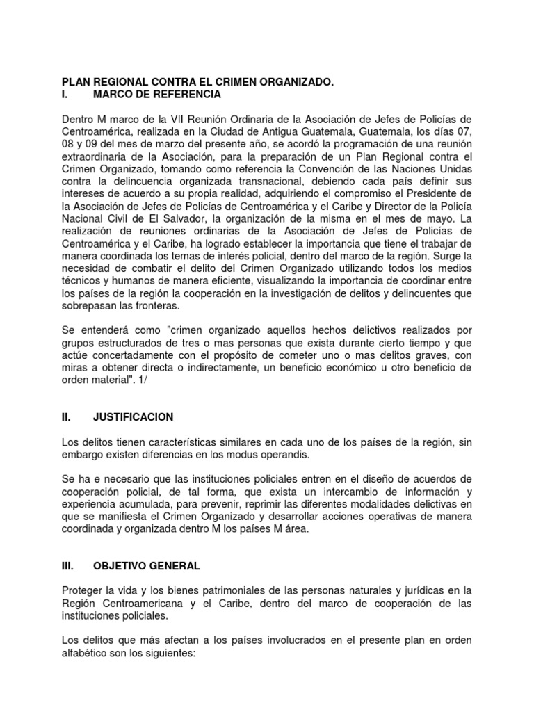 Plan Regional contra el Crimen Organizado | PDF | Crimen organizado ...