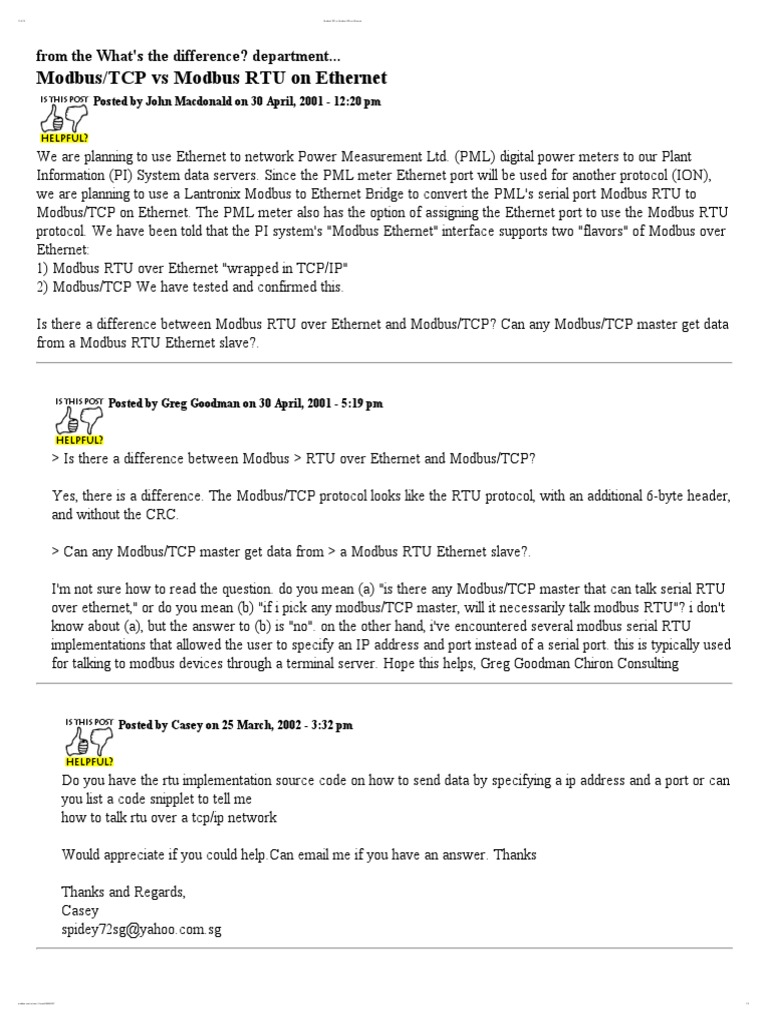 Modbus - TCP Vs Modbus RTU On Ethernet | PDF | Transmission Control ...