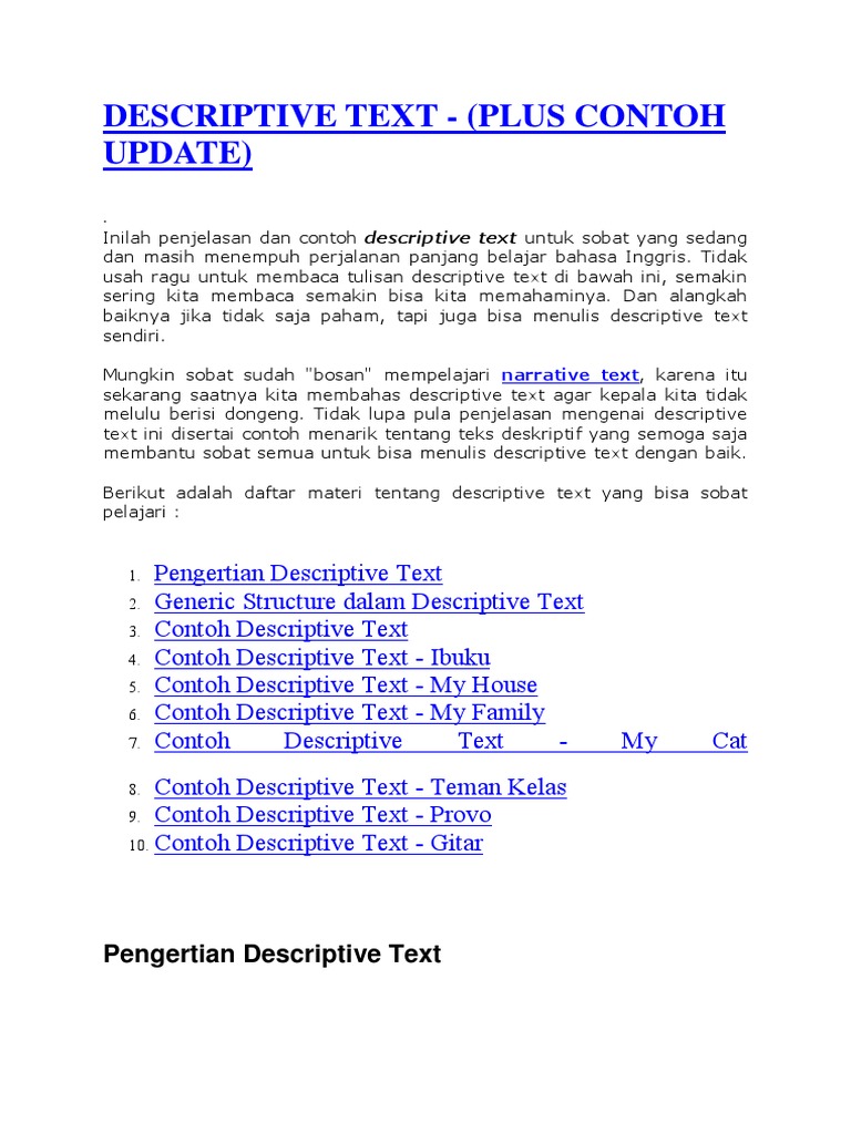 Contoh Descriptive Teks Dalam Bahasa Inggris Terkait Teks