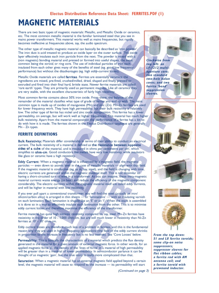 Electus Distribution Reference Data Sheet FERRITES PDF PDF Transformer Electrical
