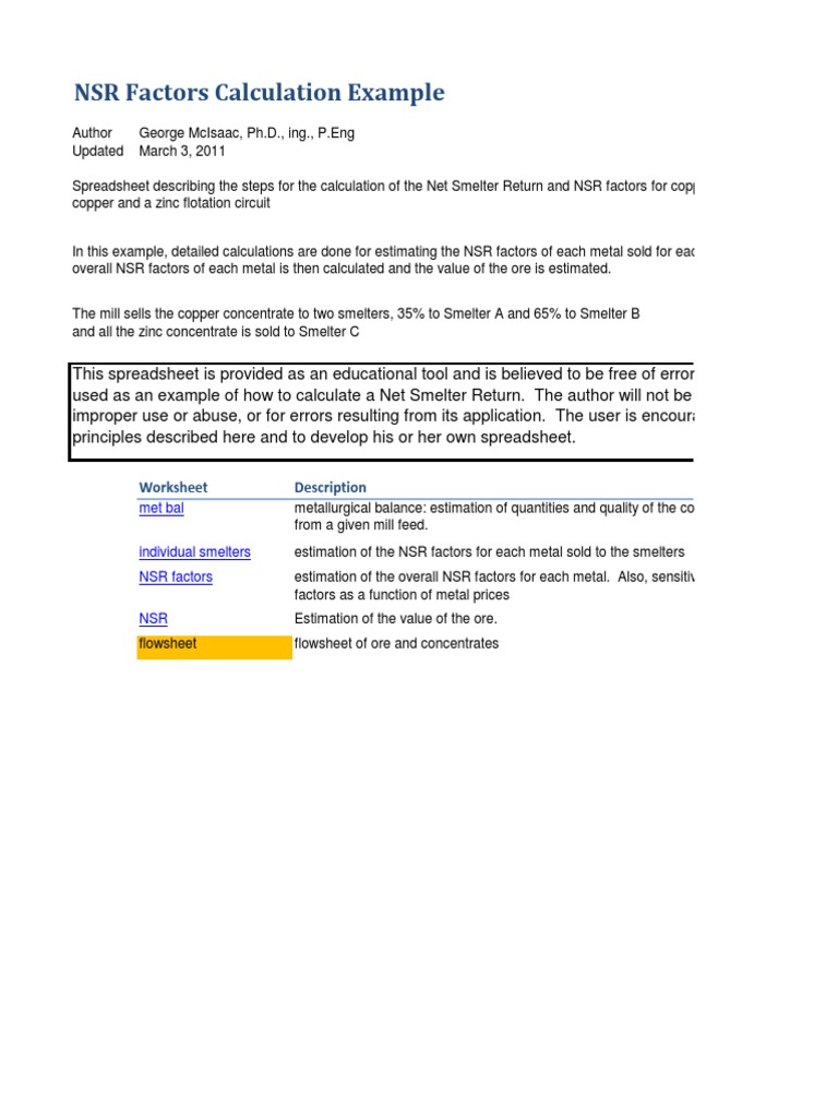 NSR Calculation for Copper-Zinc Ore | PDF | Zinc | Smelting